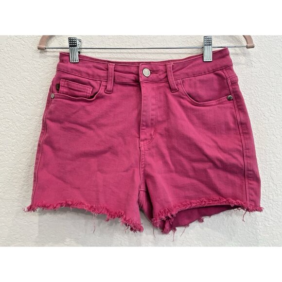 Judy Blue Mid Rise Jean‎ Shorts Medium Frayed Raw Hem Hot Pink Garment Dyed - Picture 1 of 7